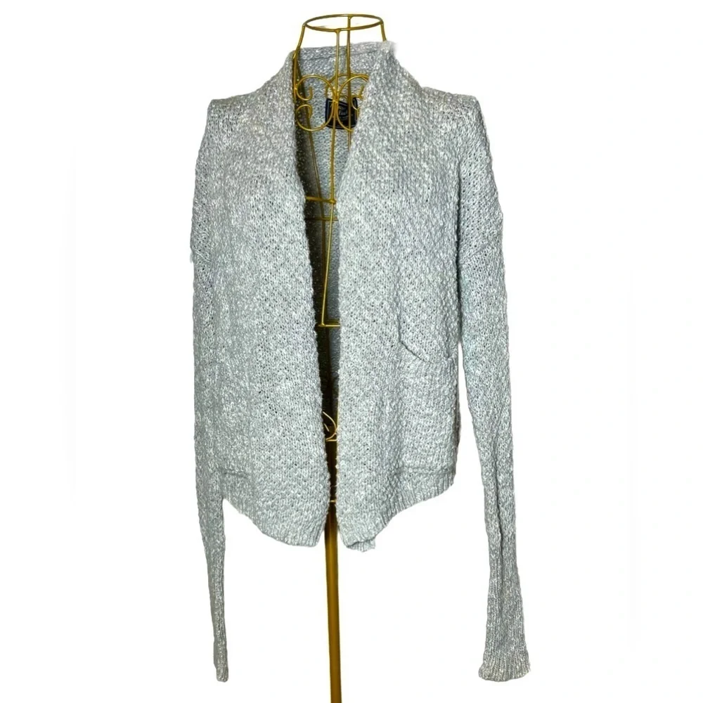 Abercrombie and Fitch Gray Cable Knit Open Cardigan with Patch Pockets, Small